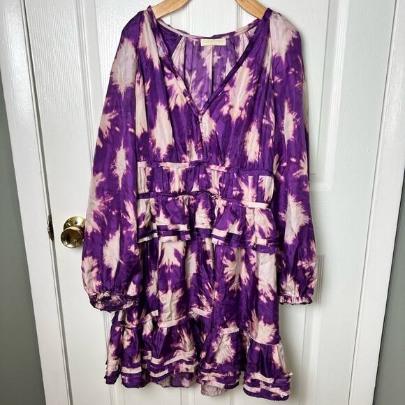Ulla Johnson Purple Silk Emery Long Sleeve Ruffle Mini Dress Cassis Blur 10 - Picture 4 of 12